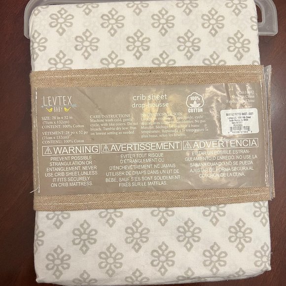 Levtex Baby Ely Grey Crib Fitted Sheet 100% Cotton - Picture 2 of 2